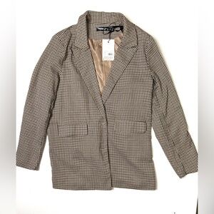Missguided + Oversized Houndstooth Brown and Beige Blazer Size 4 NWT